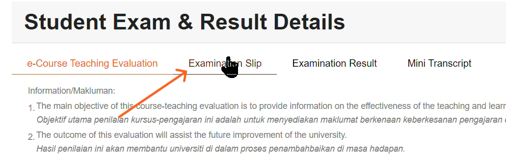 Step 13: Click Examination Slip